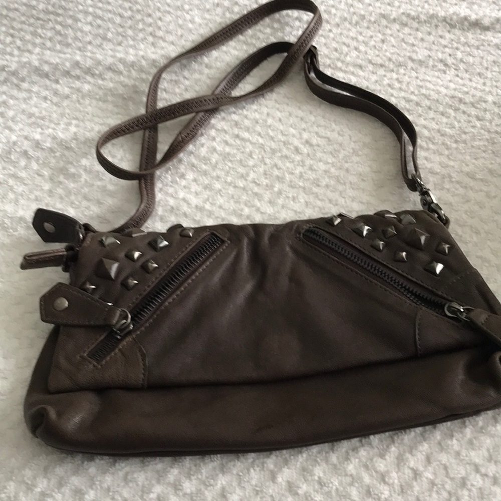 Chocolate Brown crossbody clutch with trim